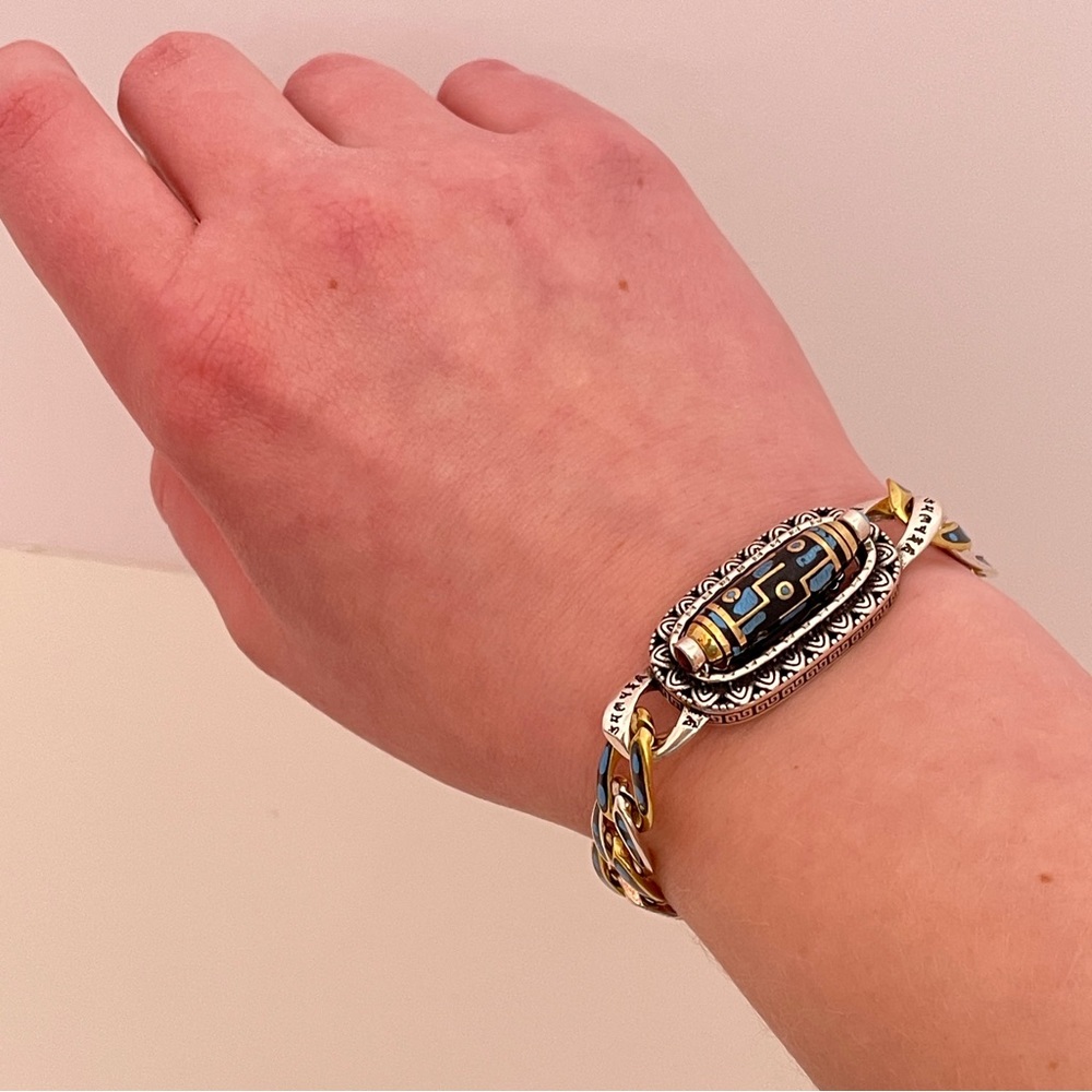 Vintage Chinese STERLING SILVER Gold Plated Turquoise Unique Whimsical Bracelet - Picture 12 of 16